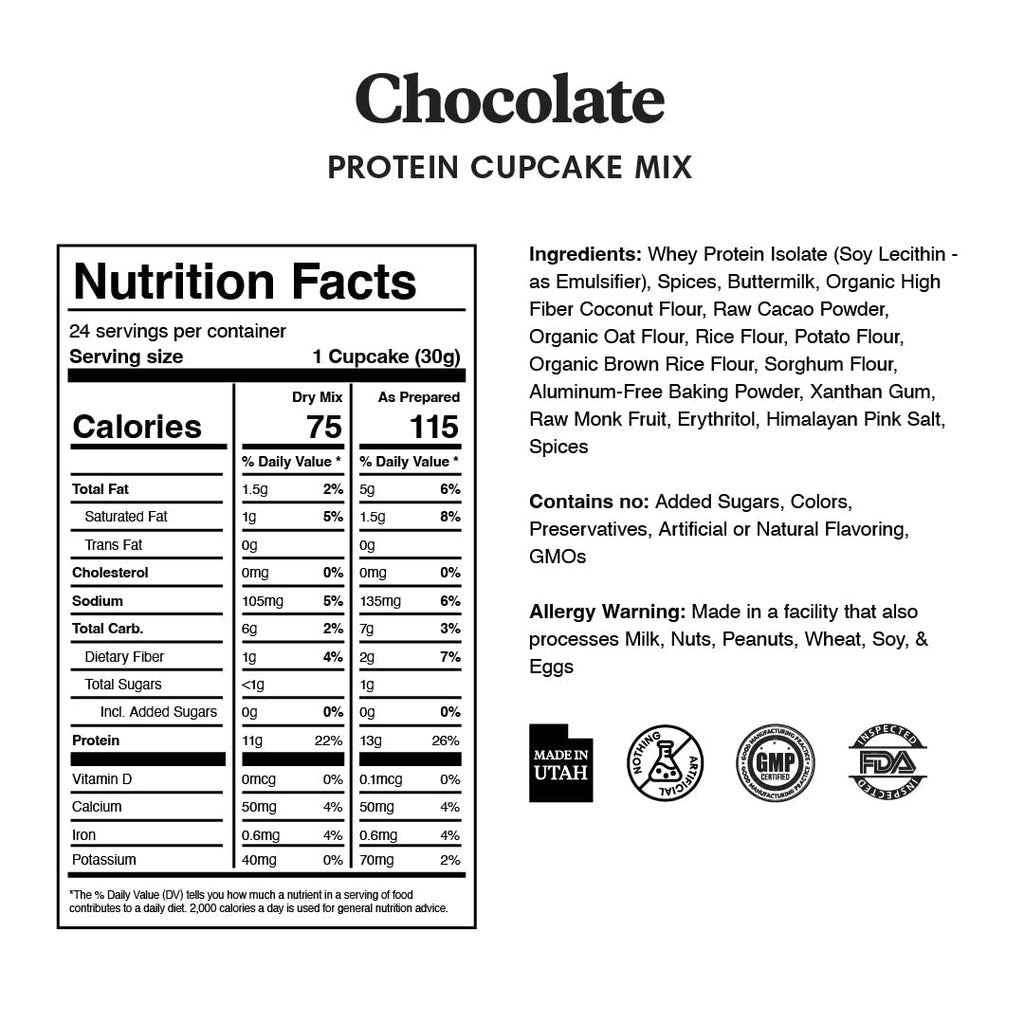 ProDough High Protein- Gluten Free Cupcake Mix, Low Carb, 13g of Protein per Cupcake, No Added Sugars, Keto Friendly, Makes 12, Healthy Dessert (Chocolate)
