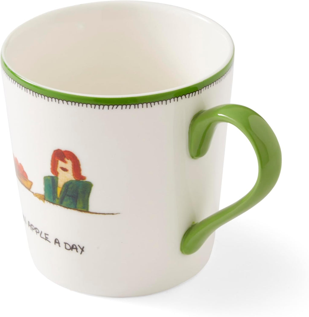 Spode Kit Kemp 12oz Doodle Mug | An Apple A Day- Unique Doodle Pattern | Fine China | Dishwasher Safe | For Coffee and Tea | Ideal Celebration Gift | Home or Office Use