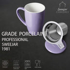 Sweejar Porcelain Tea Infuser Cup with Lid, 16 oz Tea Cup with Strainers for Loose Leaf Tea, Microwave and Dishwasher Safe Coffee Mug, Tea Steeping Mug for Tea Drinkers,Christmas Gift (Purple)