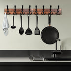 IBosins Wall Mounted Coat Rack, 31-2/5'' Long, Entryway Hanging Rack, Metal Wood Coat Hooks Rack with 8 Black Rustic Tri-Hooks Rail for Coat, Bag, Towel, Key, Hat, Umbrella