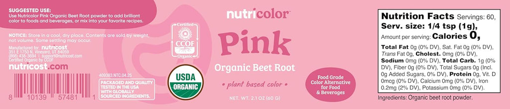 Nutricost Pink Plant Based Food Coloring From Organic Beet Root Powder (60 Servings) - Nutricolor Color Alternative For Food & Beverages