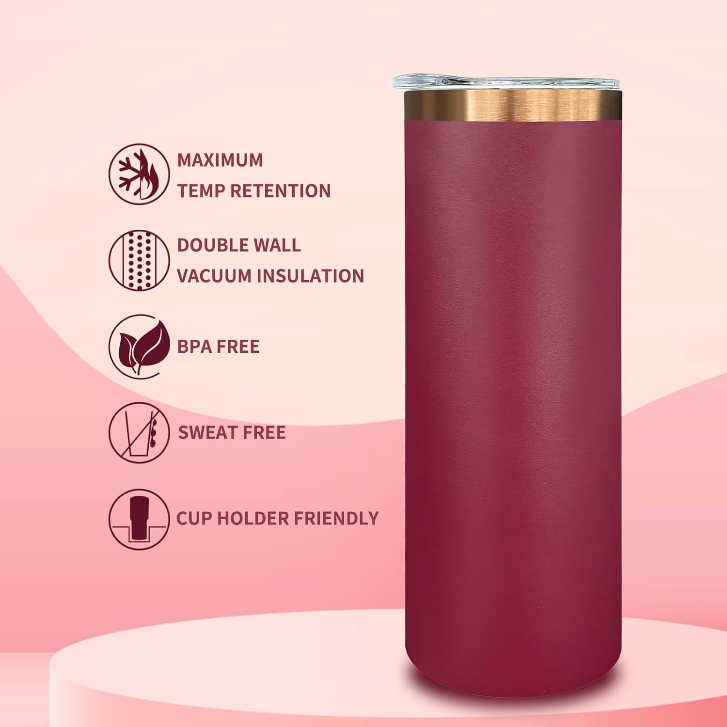 20 oz Skinny Tumblers Bulk 8 Pack, Stainless Steel Insulated Tumbler with Lids and Straws, Slim Double Wall Powder Coated Travel Coffee Mugs Reusable Cup for Hot Cold Drinks (Red,8 pack)