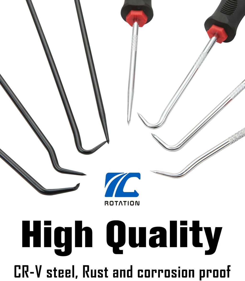 ROTATION Precision Hook and Pick Set with Scraper, 9 Piece Set, Chrome Vanadium Steel Shaft, for Remove Hoses and Gaskets, Auto and Electronics maintenance tools