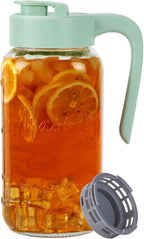 Mason Jar Pitcher with Tea Filter, Airtight & Leakproof Glass Pitcher with Lid, 64 oz Sun Tea Glass Jar for Outside, Perfect for Sun Tea, Lemonade, and iced Tea