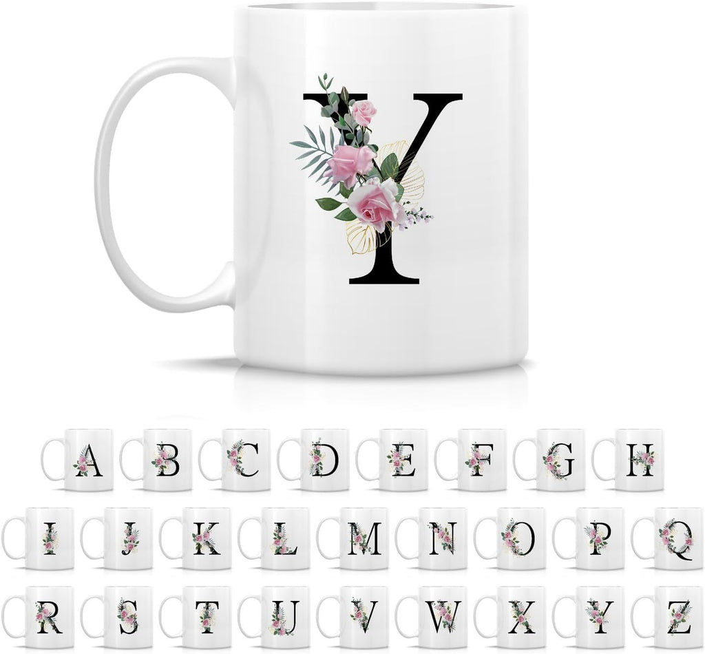 Retreez Initial A-Z Floral Botanical Bouquet Alphabet Monogrammed Monogram Mug 11 Oz Ceramic Tea Coffee Mugs - Appreciation Thank You Wedding Birthday Gifts for her friend coworker sister - Y Initial