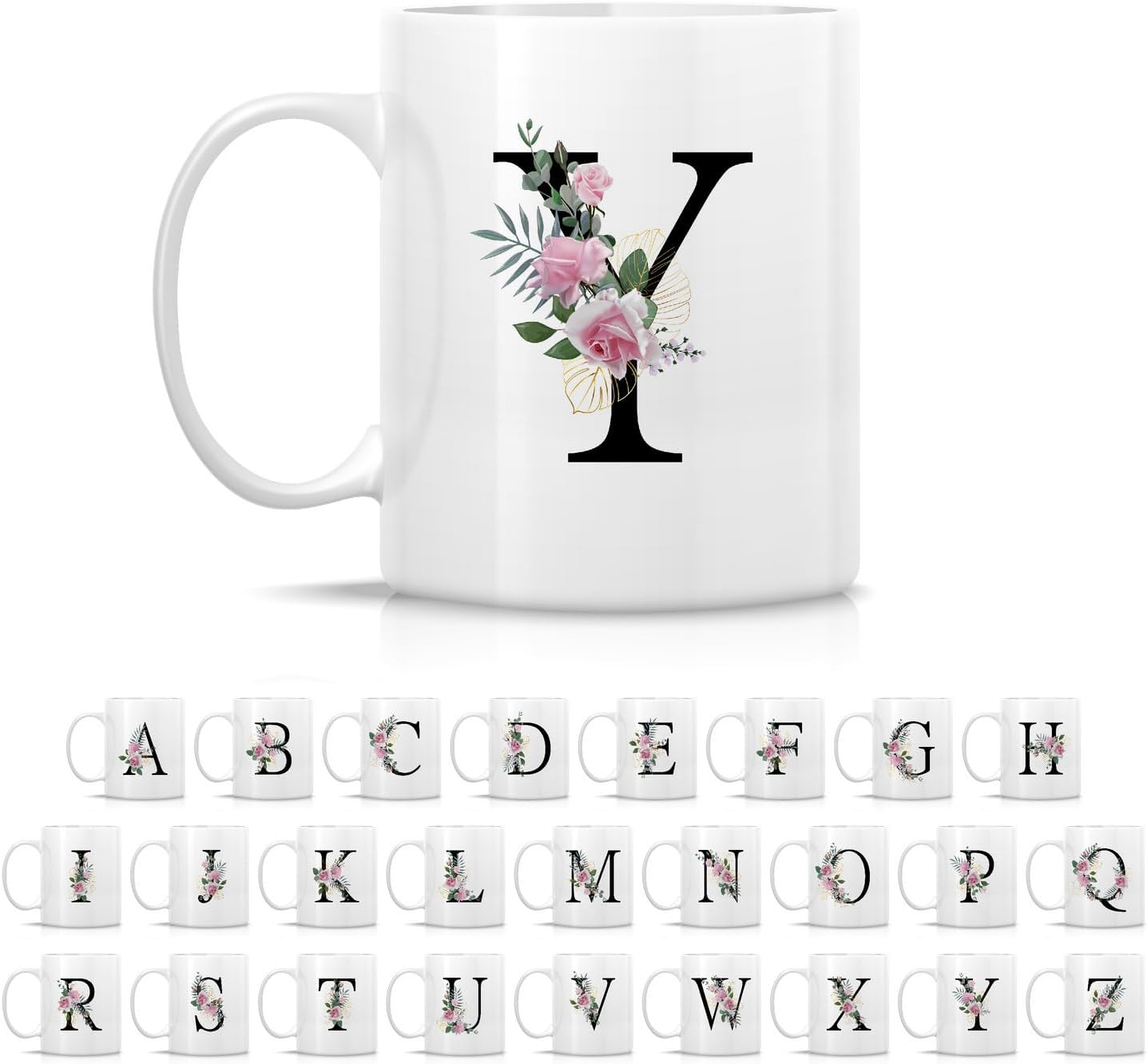 Retreez Initial A-Z Floral Botanical Bouquet Alphabet Monogrammed Monogram Mug 11 Oz Ceramic Tea Coffee Mugs - Appreciation Thank You Wedding Birthday Gifts for her friend coworker sister - Y Initial