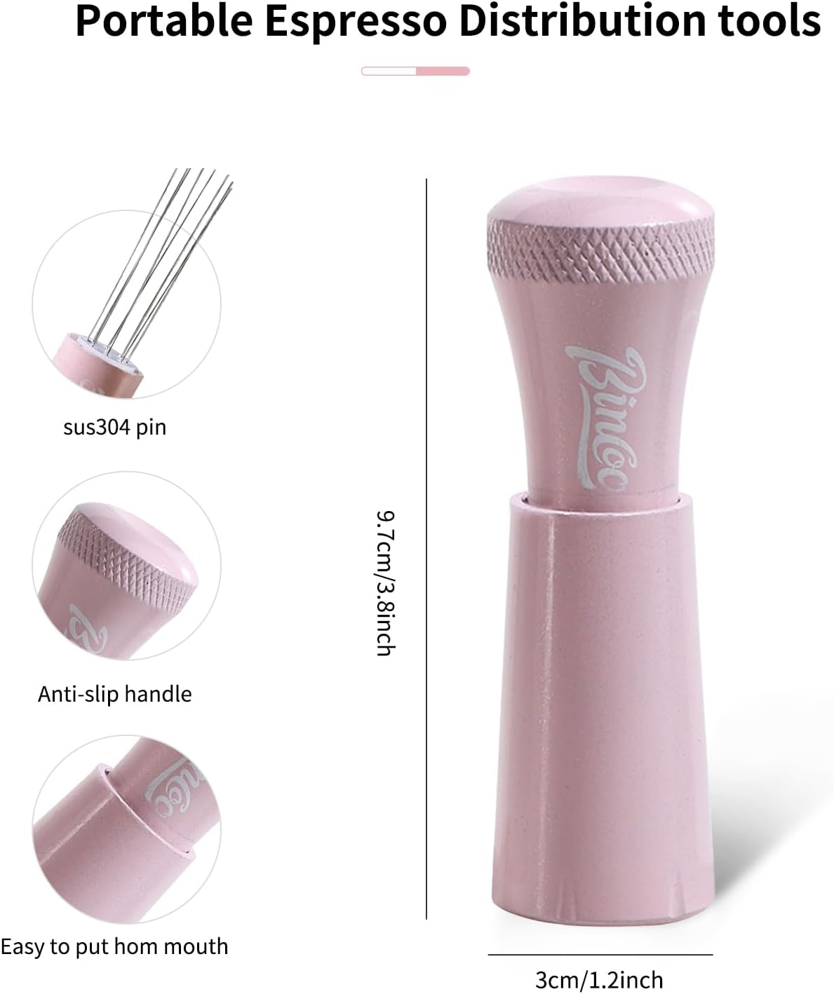 WDT Espresso Distribution Tool - Espresso Stirrer Tool For Barista, Espresso Tamper With Stainless Steel Retractable Needles (PINK)