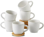 Hasense Cappuccino Cups with saucers, 6 Ounce Ceramic Coffee Mugs Set of 6 Perfect for Espresso, Specialty Coffee Drinks, Latte, Cafe Mocha and Tea, White