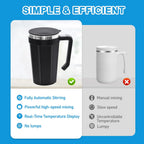 Self Stirring Coffee Mug with Temperature Display, 15oz Automatic Magnetic Mixing Cup, Rechargeable Travel Mug for Coffee, Milk, Cocoa - (Black)