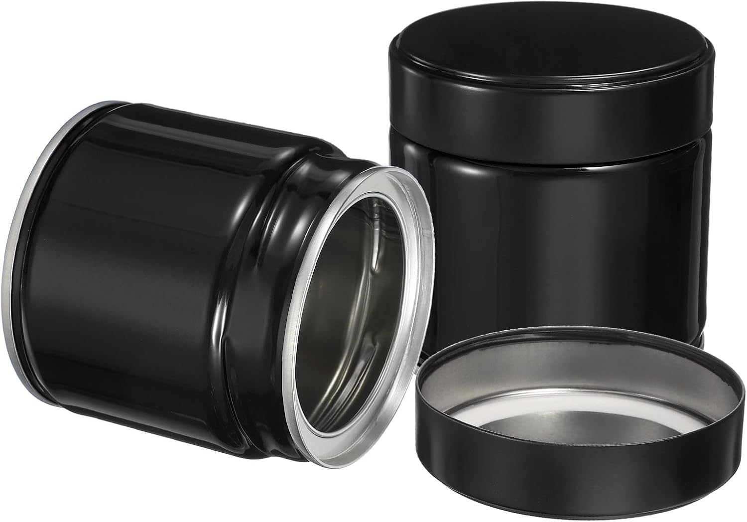 uxcell 2Pcs Round Tea Canisters, 3" x 3" Airtight Metal Tea Containers for Loose Tea, Coffee Beans, Spices - Durable, Compact, and Stylish Storage Tea Tin (Black)