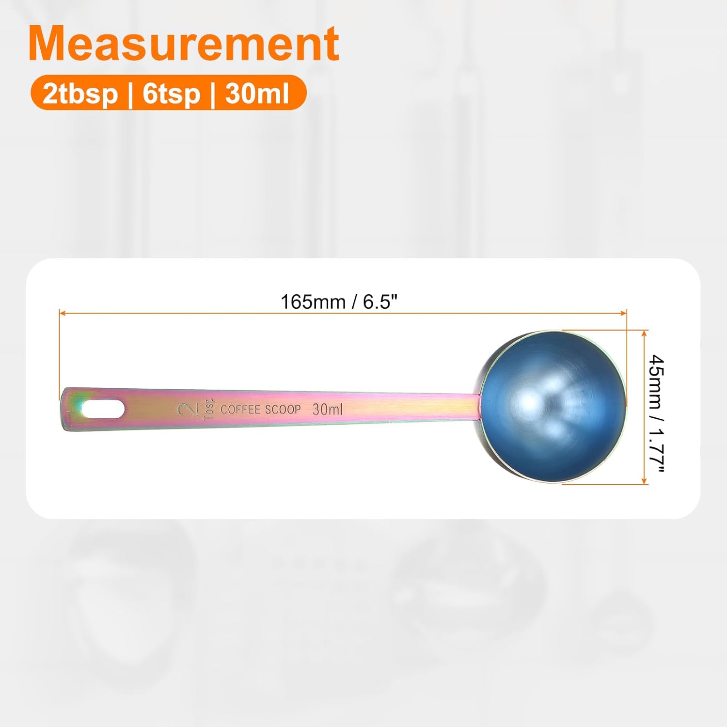 HARFINGTON Coffee Scoop Spoon 2tbsp (6tsp, 30ml) 304 Stainless Steel Long Handle Teaspoon/Tablespoon Measuring Spoons Scoops for Tea Sugar Kitchen, Multicolor