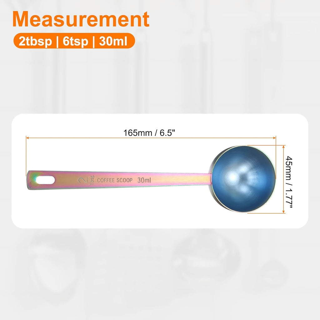 HARFINGTON 2pcs Coffee Scoop Spoon 2tbsp (6tsp, 30ml) 304 Stainless Steel Long Handle Teaspoon/Tablespoon Measuring Spoons Scoops for Tea Sugar Kitchen, Multicolor