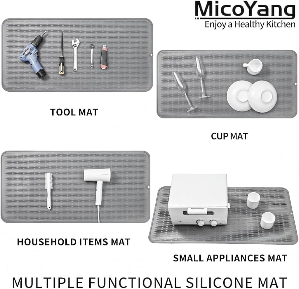 Silicone Dish Drying Mat for Multiple Usage,Easy clean,Eco-friendly,Heat-resistant Silicone Mat for Kitchen Counter or Sink,Refrigerator or Drawer Liner Grey 5XL 36inches x 18inches
