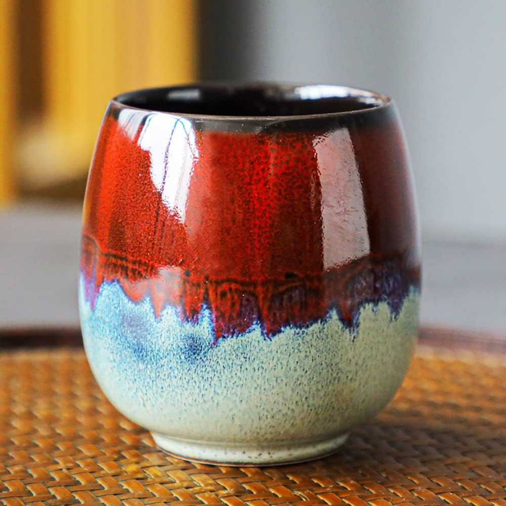 Ceramic Kiln-Change Espresso Cups Small Espresso Coffee Cups Set of 2 Spirits Cups Tasting Cups Ceramic Mate Cup 3Oz (Red)