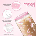 Christmas Gingerbread 16oz Can Glass Tumbler with Acrylic Lid & Straw, Iced Coffee Cup for Women Girls, Aesthetic Cups Gifts for Xmas