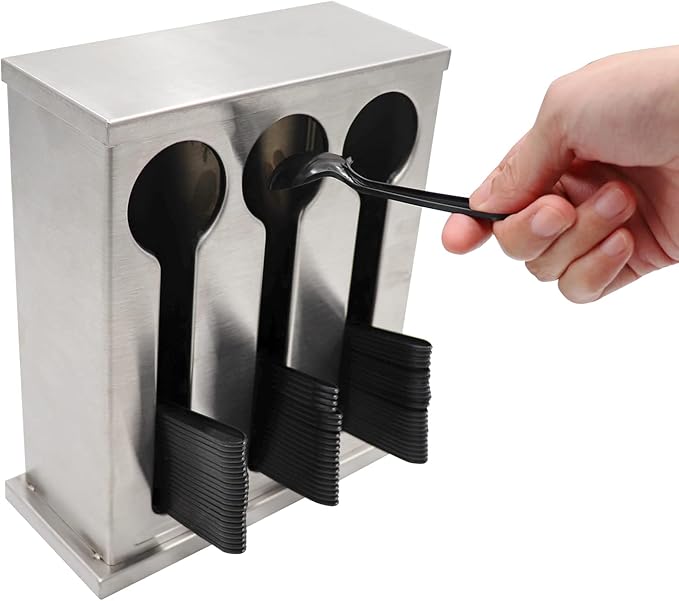 Utensil Dispenser, 3 Compartment Stainless Cutlery Organizer, Plastic Silverware Holder Caddy, Forks Spoons Knives Dispenser, Flatware Organizer for Restaurant Party Buffet Table Kitchen CounterTop