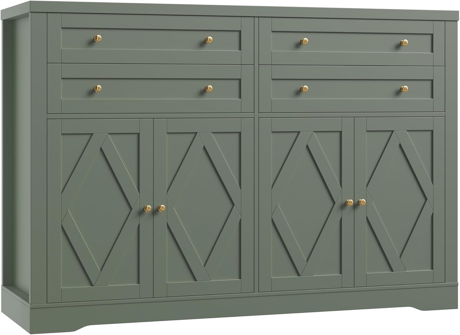 HOSTACK 55" Coffee Bar with 4 Large Drawers, 40" Tall Buffet Cabinet with Storage, Kitchen Storage Cabinet, Modern Farmhouse Sideboard Buffet, Adjustable Shelves for Living Room, Green