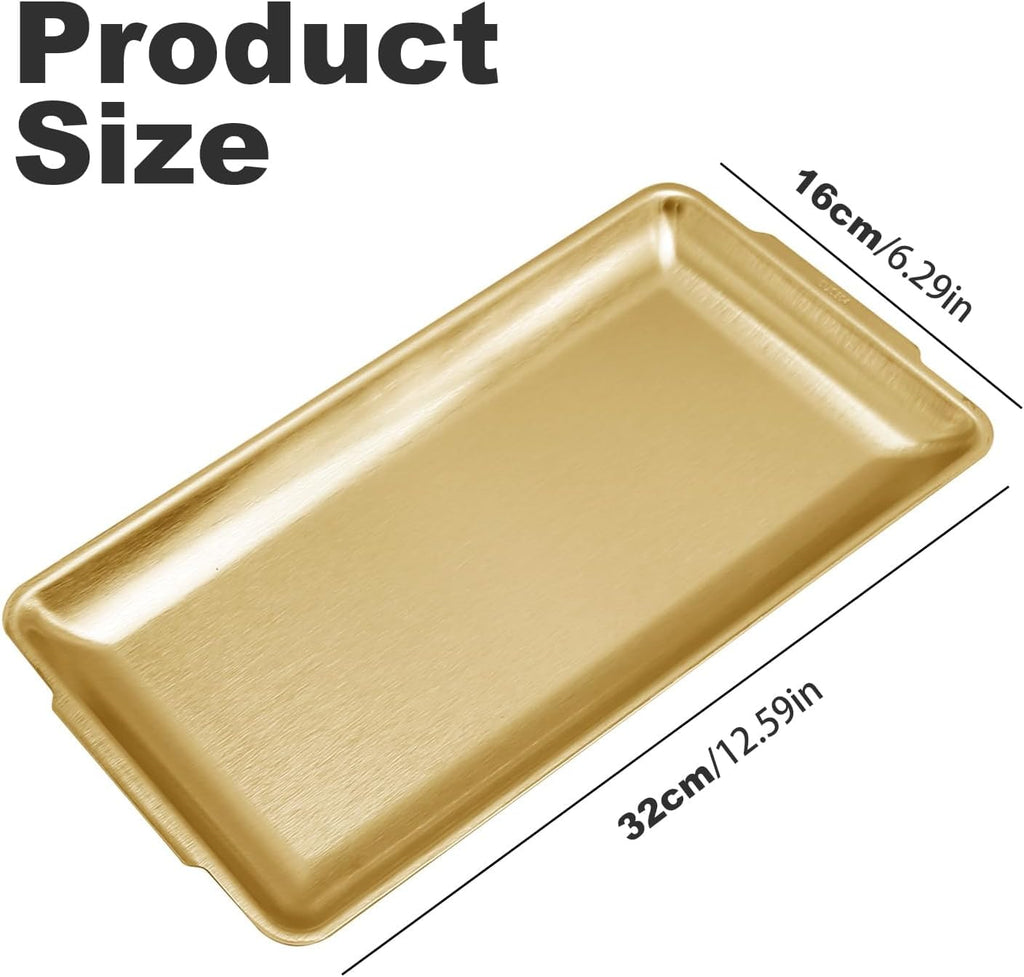 3Pcs 304 Stainless Steel Food Serving Tray, 12.6" Rectangular Serving Platters Multipurpose for Kitchen,Party Organizer Tray for Buffet Brushed Nickel (Gold)