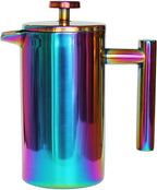 French Press Coffee Maker – Stainless Steel Coffee Maker Double Walled French Press Rainbow 34oz/1L