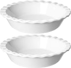 LE TAUCI Ceramic Pie Pans Plate for Baking, 9 inch Deep Dish Baking Dish, 52 ounce Bakeware for Apple Pecan Pie, Set of 2, White