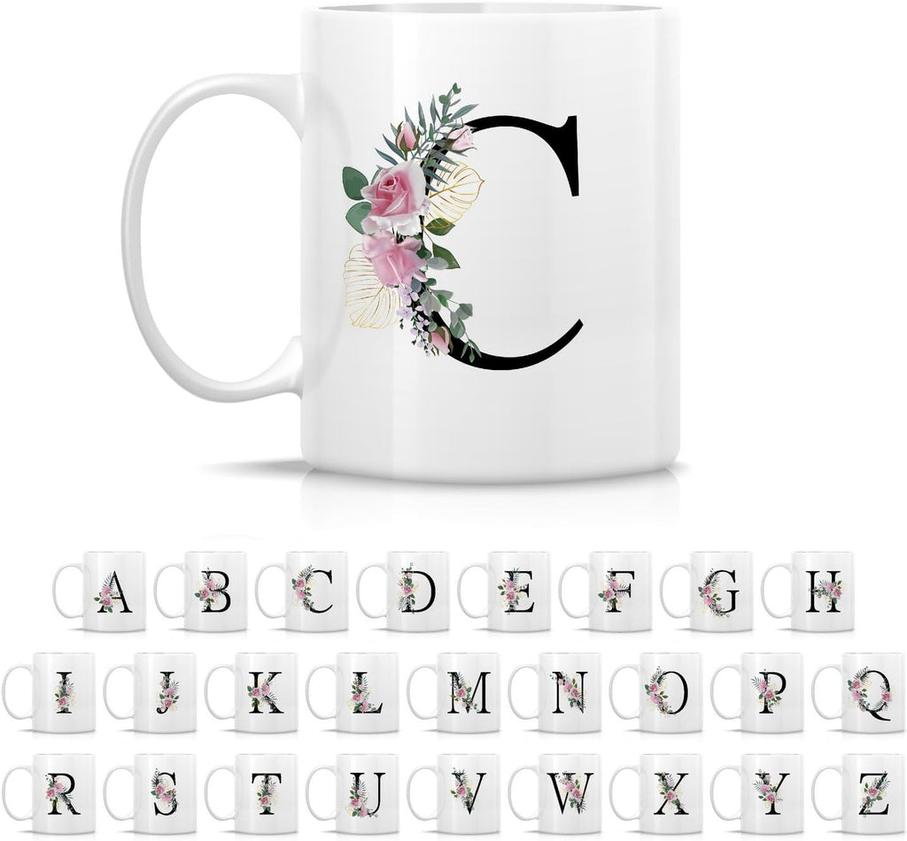 Retreez Initial A-Z Floral Botanical Bouquet Alphabet Monogrammed Monogram Mug 11 Oz Ceramic Tea Coffee Mugs - Appreciation Thank You Wedding Birthday Gifts for her friend coworker sister - C Initial