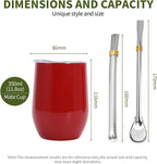 Yerba Mate Cup with Lid, 2 Bombillas, Cleaning Brush, 11.8oz Stainless Steel Double-Wall Insulated Gourd (Red)