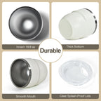 4oz Stackable Cup, Vacuum Insulated Espresso Cup Set of 6, Espresso Shot Glass for Coffee, Double Wall Stainless Steel Mini Tumbler Shot Glasses with Straw and Lid (A-white6P, 4oz)