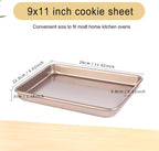 Baking Sheet Tray 9 x 11 Inch Cookie Sheet Nonstick, 2-Pack Heavy Duty Small Baking Pans, Carbon Steel, Gold - Bakeware Sets for Cookies, Roasting, Oven Safe, Easy to Clean
