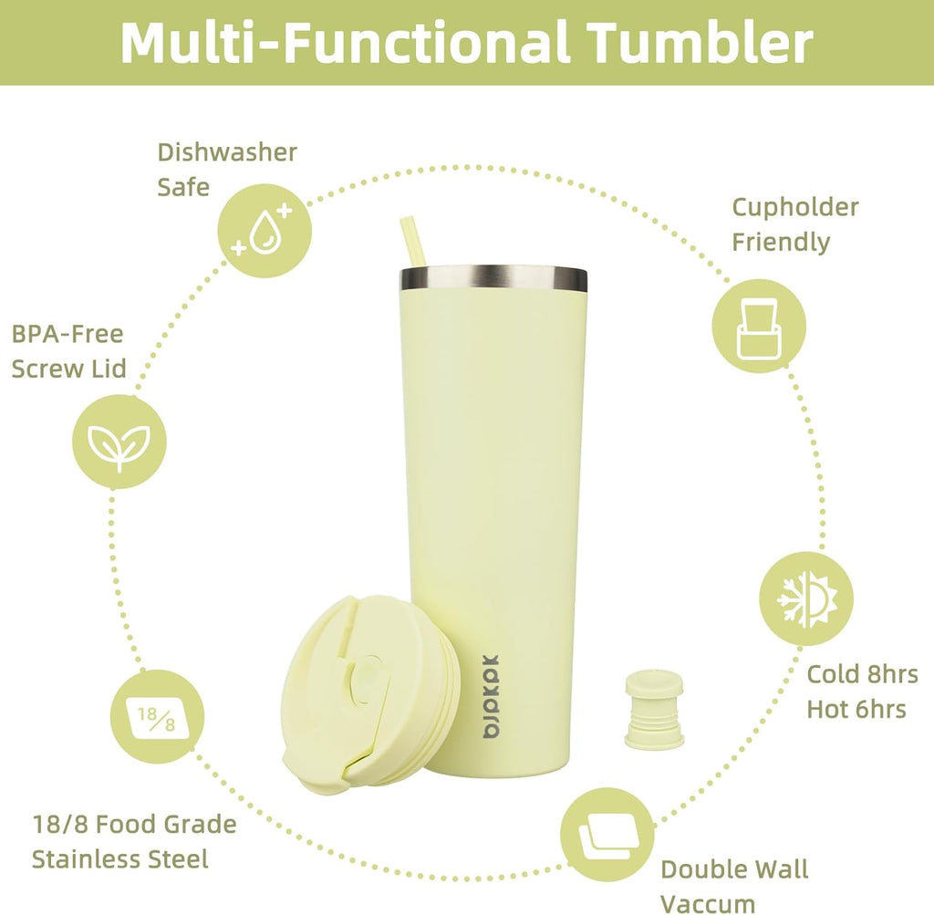 BJPKPK 30oz Insulated Tumbler With lid And Straw Stainless Steel Tumblers Travel Coffee Mug Reusable Thermal Cup,Macaron Green