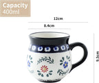 ALMA Handpainted Blue Coffee Mug,Potbelly Ceramic Coffee Mug, Premium Hand Warmer Tea Mug, Microwave & Dishwasher safe-12.85oz(380ml)