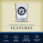 Heritage Pewter University of Auburn Square Shot Glass | Hand-Sculpted 1.5 Ounce Shot Glass | Intricately Crafted Metal Pewter Alma Mater Inlay