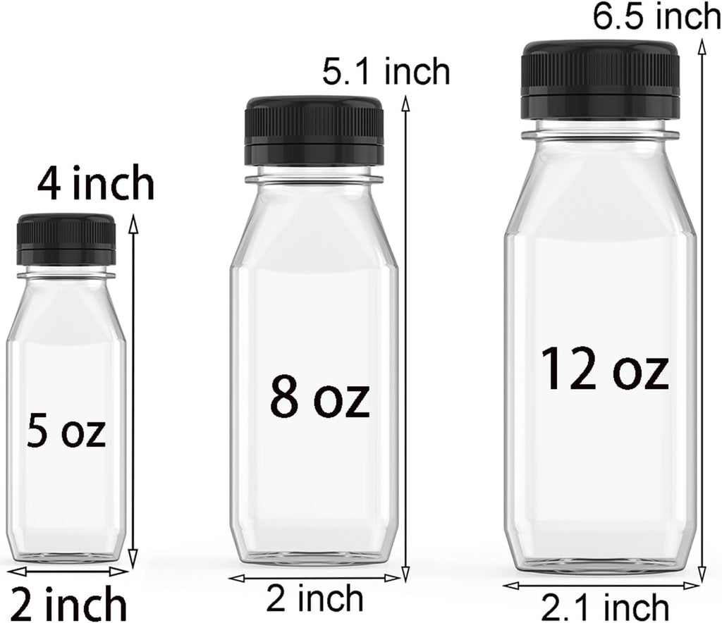 3 Pcs 8 oz Plastic Juice Bottle Reusable Transparent Bulk Beverage Containers with Black Lids for Juice, Drinking Milkshake Tea, Milk, Juicing Smoothie Water and Other Beverages, Fridge Storage