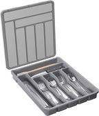 Lifewit Silverware Organizer with Lid, Covered Utensil Tray for Kitchen Drawer and Countertop, Plastic Cutlery and Flatware Storage Box for Spoons Forks Knives Holder Case, 7 Compartments, Gray