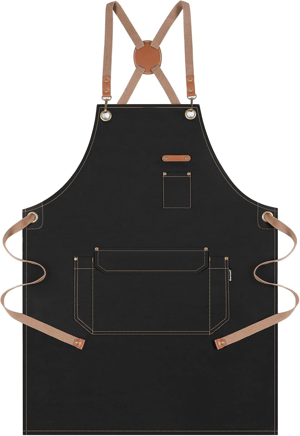 Genixart Chef Apron for Men Women with Gift Box Pack, Cross Back Apron with Pockets for Kitchen Cooking Baking Artist Painting, Cotton Canvas Work Aprons for Shop, Garden, Restaurant, Cafe (Black)