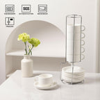 Sweejar Ceramic Espresso Cups Set of 6, Espresso Cup Stackable, 4 Oz Stackable Cappuccino Cups with Saucers and Metal Stand for Coffee Drinks, Americano, Latte, Tea (White)