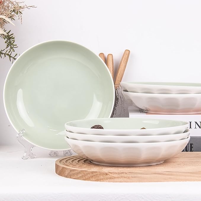 Set of 6 Dinner Plates 8 Inch, Green Porcelain Plates, Microwave Oven Dishwasher Safe Scratch Resistant