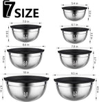 Mixing Bowls with Lids set - 25 PCS Stainless Steel Nesting Black Mixing Bowls Set for Baking, Mixing, Serving & Prepping, Size 5, 3.7, 2.8, 2.3, 1.7, 1.1, 0.7QT, 11 Cooking Utensils