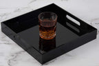 Glossy Black Sturdy Acrylic Serving Tray with Handles - 12x12 Inch Multipurpose Tray for Coffee, Appetizers, Breakfast, and More