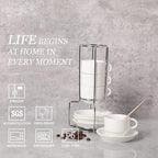 Sweejar Porcelain Espresso Cups with Saucers, 2.5 Ounce Stackable Cappuccino Cups with Metal Stand for Coffee Drinks, Latte, Tea - Set of 4 (White)