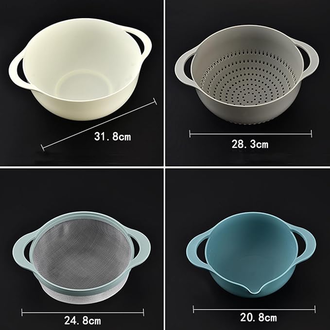 Plastic Mixing Bowls Set 8/10 PCS with Measuring Spoon, Colorful Serving Bowls for Kitchen, Ideal for Baking, Prepping, Nesting Bowls for Space Saving Storage (Pebble Stream)