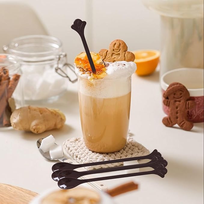 200 Pcs Coffee Cocktail Stirrer Stick Spoon Disposable Plastic Mini Stir Cup Drink Kitchen Dining Coffee Tea Spoon, Utensils Accessories Bar Restaurant, Brown