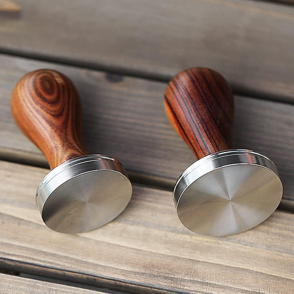 51mm Coffee Tamper Espresso Hand Tamper 304 Stainless Steel Espresso Wooden Handle Coffee Tamper with Mat (51mm)