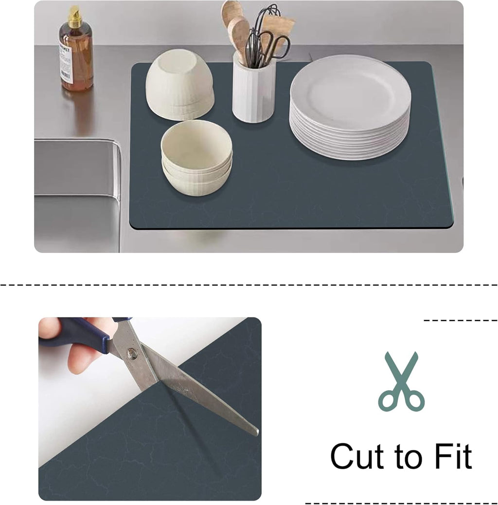 Golener Coffee Maker Mat - Cafe Bar Decor for Coffee Station, Dish Drying Mat, Drip Tray for Dish Rack, Absorbent Mat for Countertops, Non-slip Material Keeps Dish in Place, 23”x15”, Marble Navy