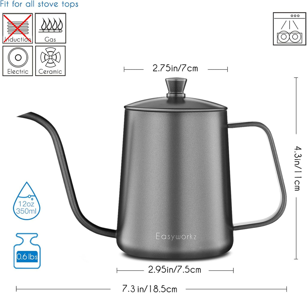 Easyworkz Gage Gooseneck Pour Over Coffee Kettle 20 oz Stainless Steel Hand Drip Coffee Pot with Long Narrow Spout