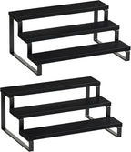 Giikin 3 Tier Spice Rack, Set of 2 Wooden Spice Rack for Countertop, Cabinet Organizer Shelf Kitchen Counter Storage Shelves Cupcake Stand Holder Display Stand, Black