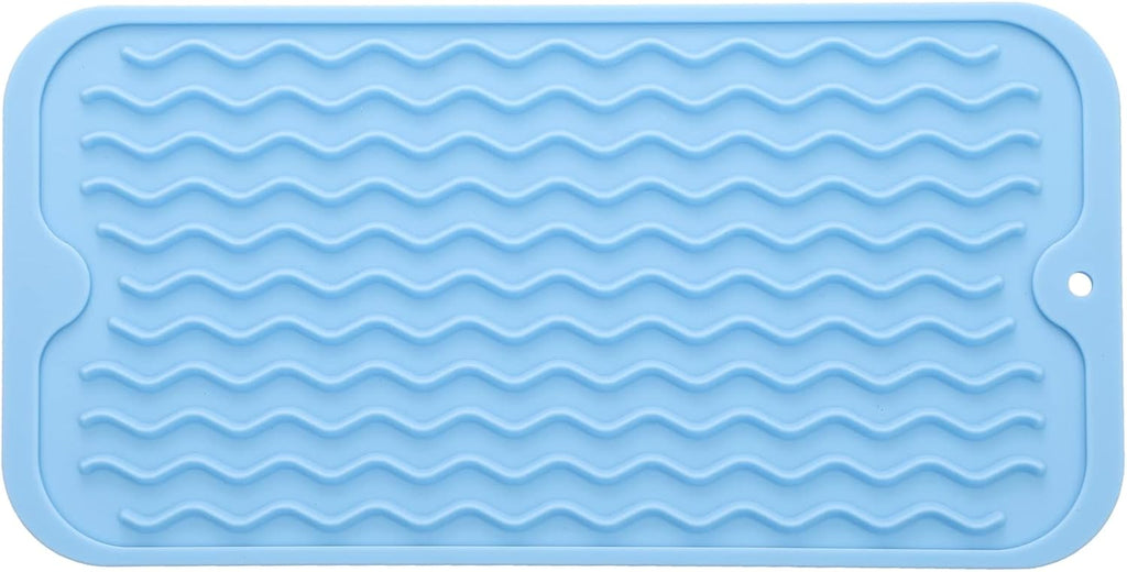 Silicone Dish Drying Mat for Multiple Usage,Easy clean,Eco-friendly,Heat-resistant Silicone Mat for Kitchen Counter or Sink,Refrigerator or Drawer Liner Light Blue S 12 inches x 6 inches