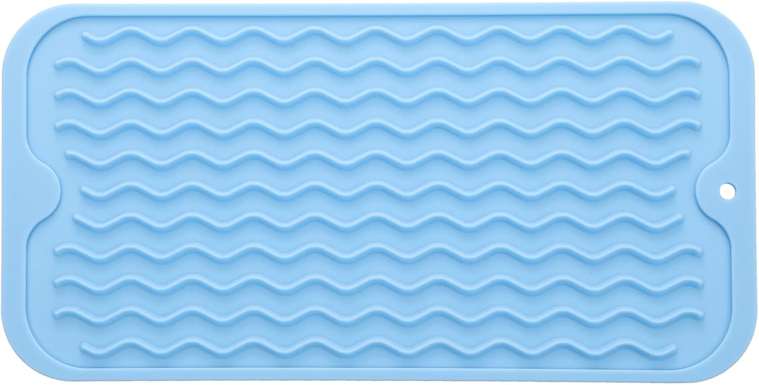 Silicone Dish Drying Mat for Multiple Usage,Easy clean,Eco-friendly,Heat-resistant Silicone Mat for Kitchen Counter or Sink,Refrigerator or Drawer Liner Light Blue S 12 inches x 6 inches