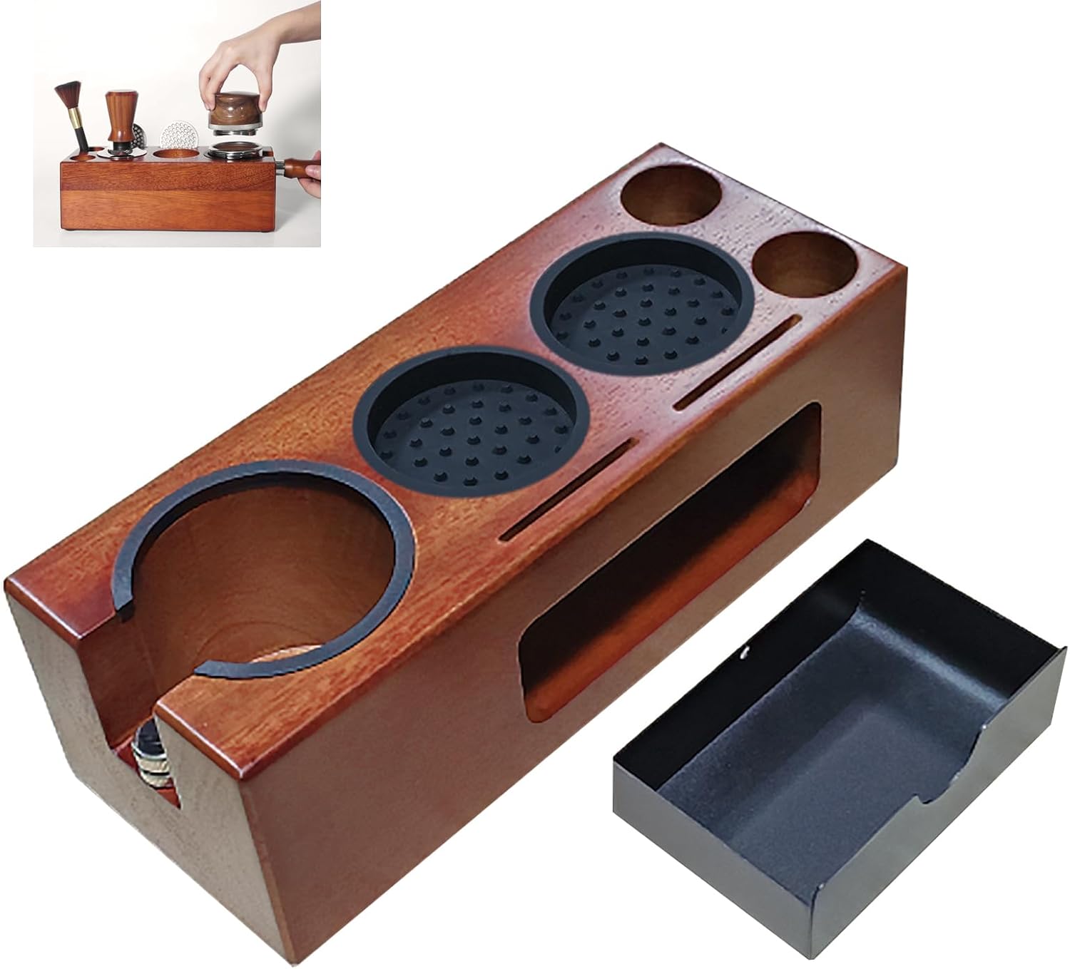 58mm Espresso Tamping Station - 8 in 1 Espresso Organizer for Storage 58mm Coffee Tamper, Distributor, Portafilter & Puck Screen Accessories, Wooden Tamper Station