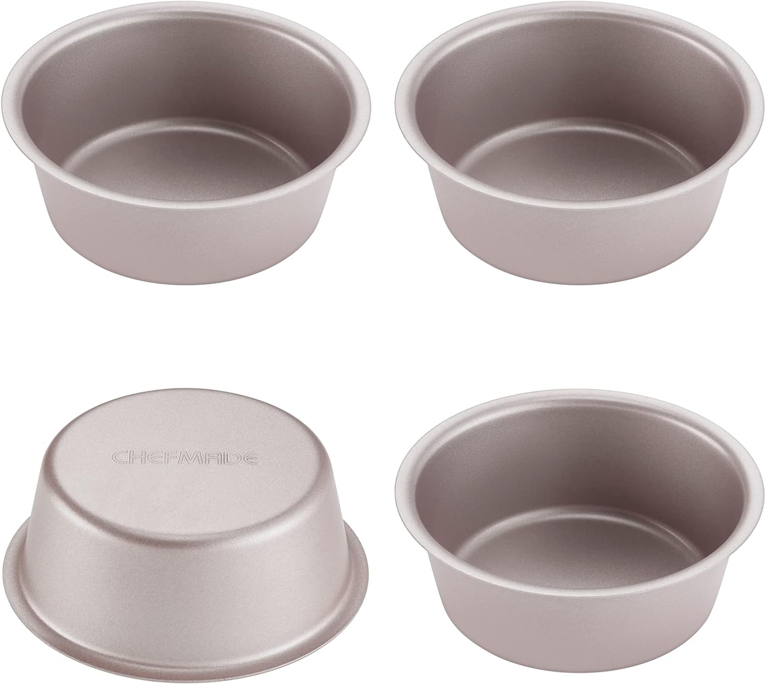 CHEFMADE Mini Cheese Cake Pan Set, 4-Inch 4Pcs Non-Stick Round Cake and Loaf Bakeware for Oven and Instant Pot Baking (Champagne Gold)