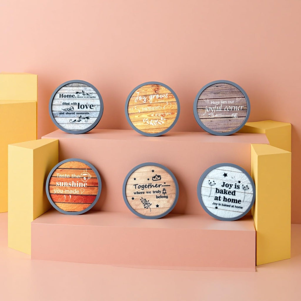 Absorbent Coasters for Drinks with Holder, Set of 6 Farmhouse Coasters, Silicone Coaster with Soft Felt Insert, Round, Housewarming Gifts